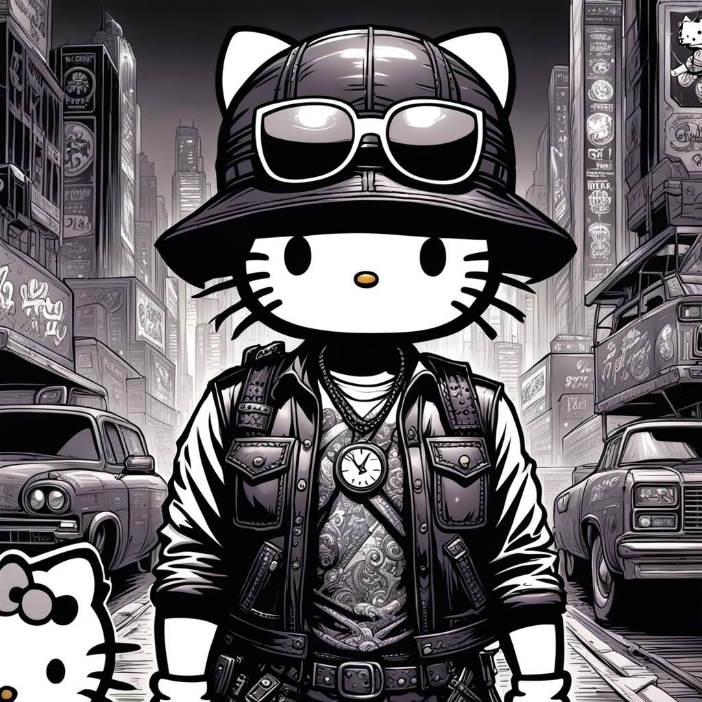 Hello Kitty Chola Cartoon in Comic Book Style
