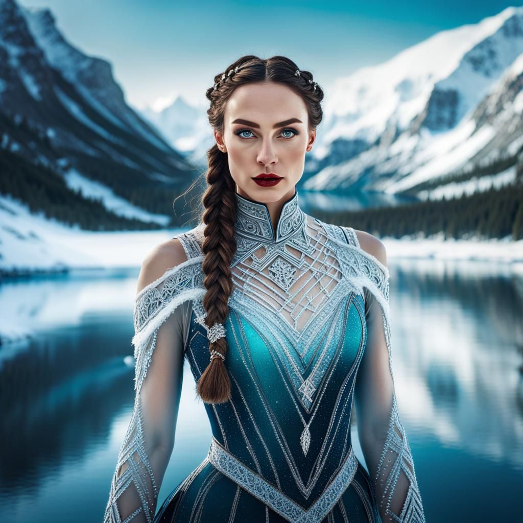 Nordic Beauty Ice Skating on Frozen Lake