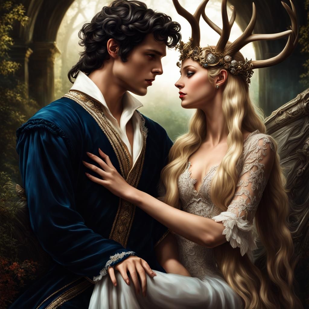 Fairytale Lovers Embrace in Moody, Cinematic Style