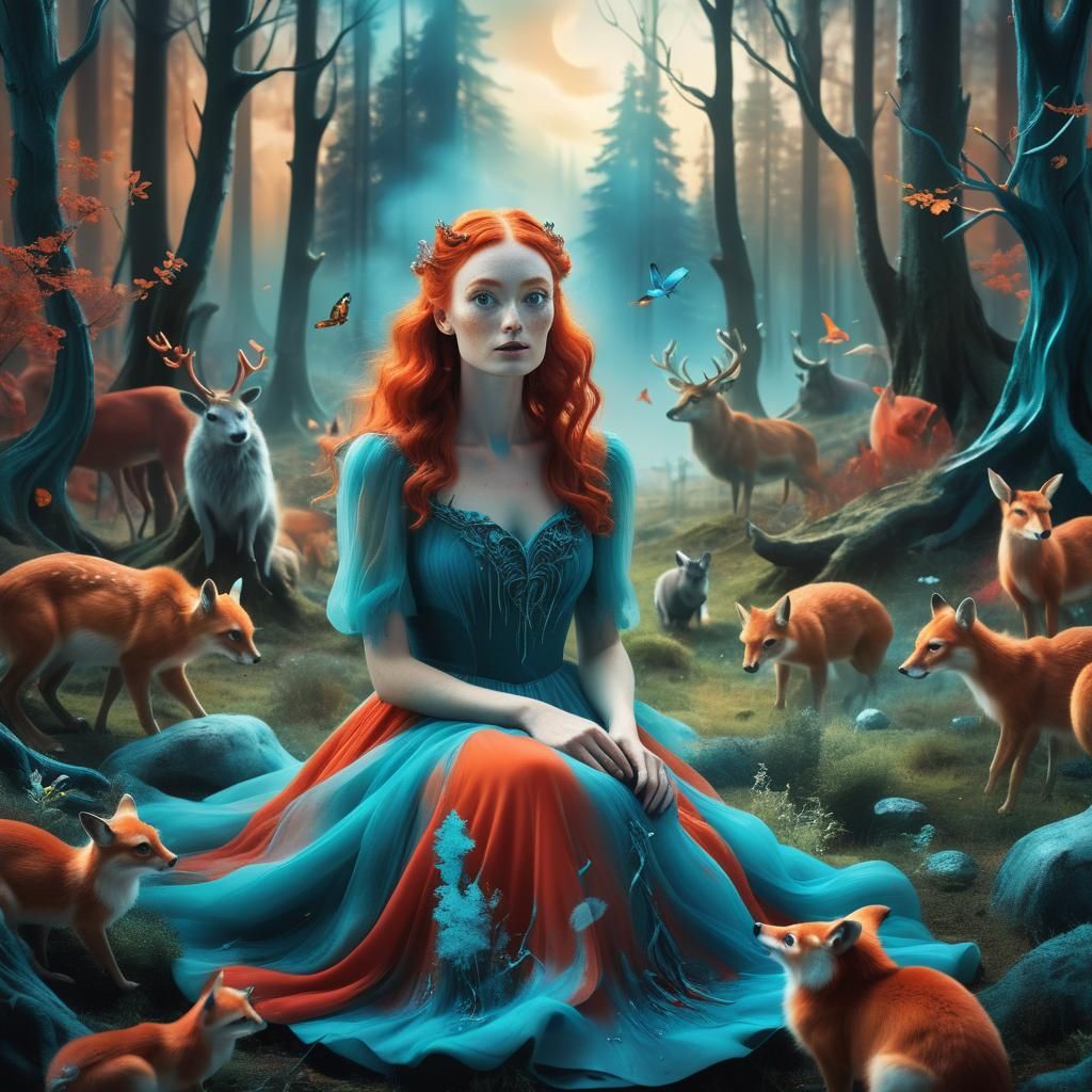 Girl in Dreamlike Forest Landscape as Digital Art