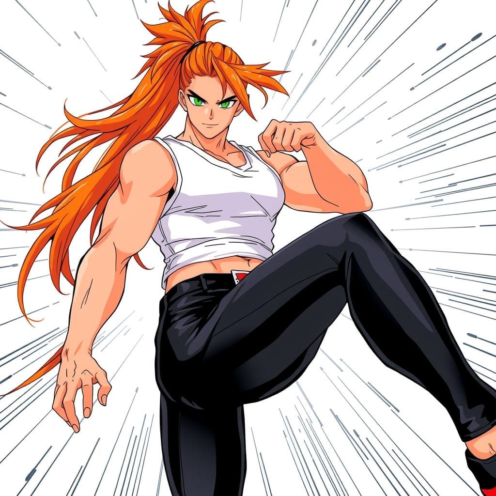 Anime-Inspired Hero in High-Ponytail Pose