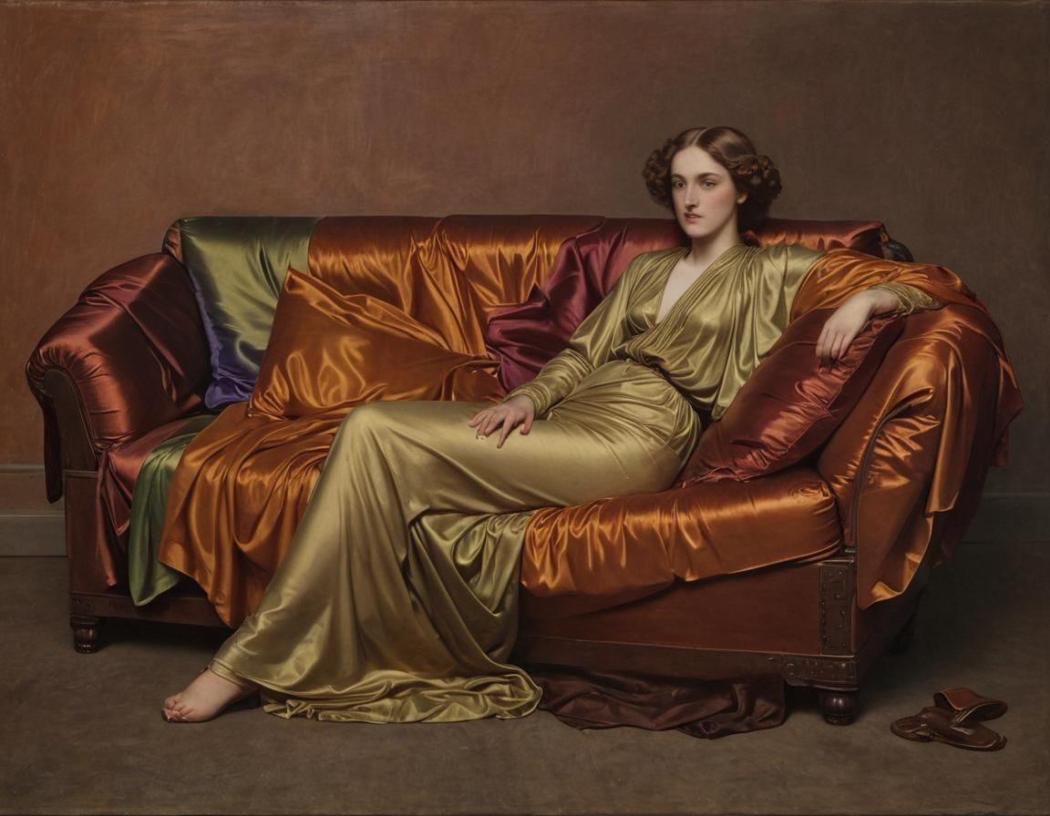 Post-Raphäelite Painting of Man Asleep on Couch