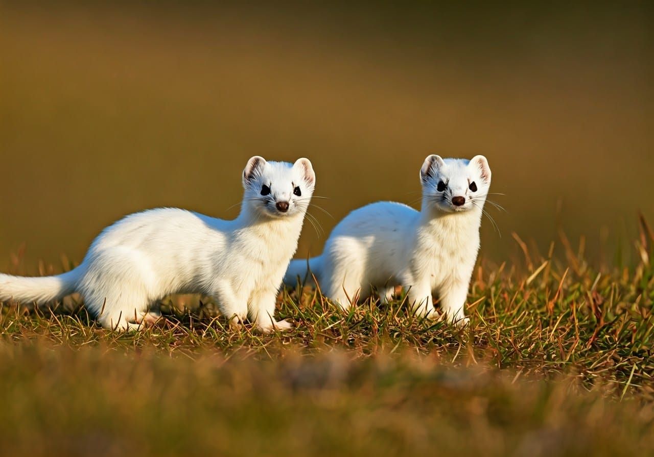 Playful Ermines in Sunny Meadow, Wildlife Photography