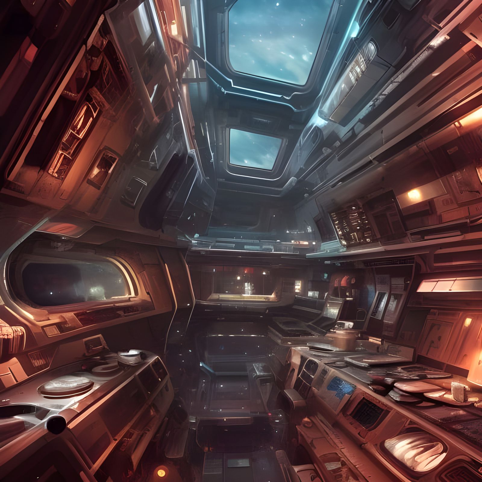 Spaceship Living Quarters with View on Outer Space
