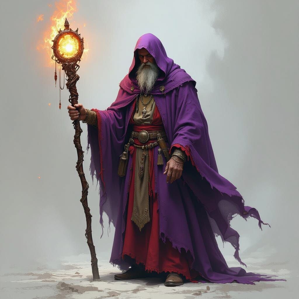 Mystical Priest with Magical Staff, Fantasy Art