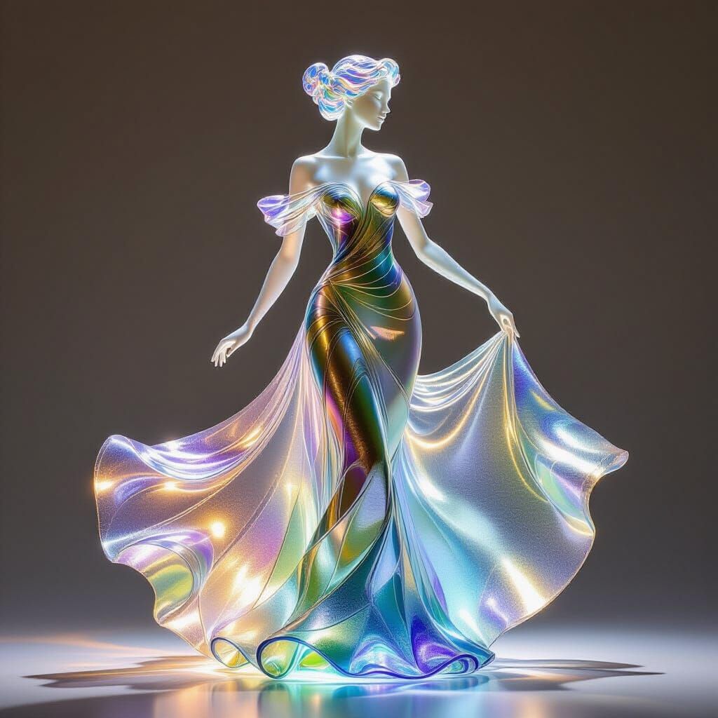 Elegant Blown Glass Woman Statue in Flowing Gown