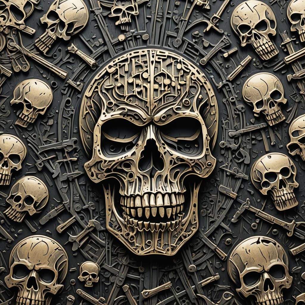 Punisher Skull in Gothic Linocut Style