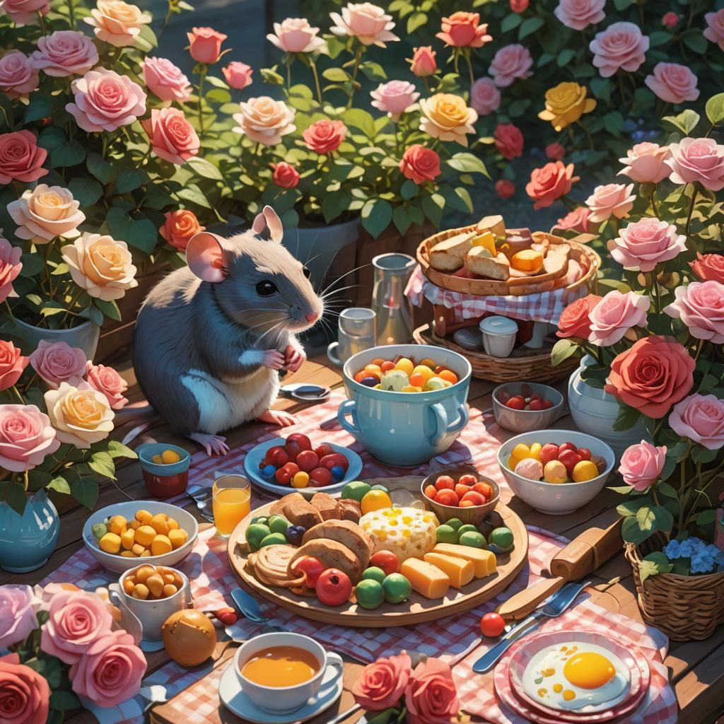 Mouse's Picnic Breakfast: Vibrant 3D Anime Art