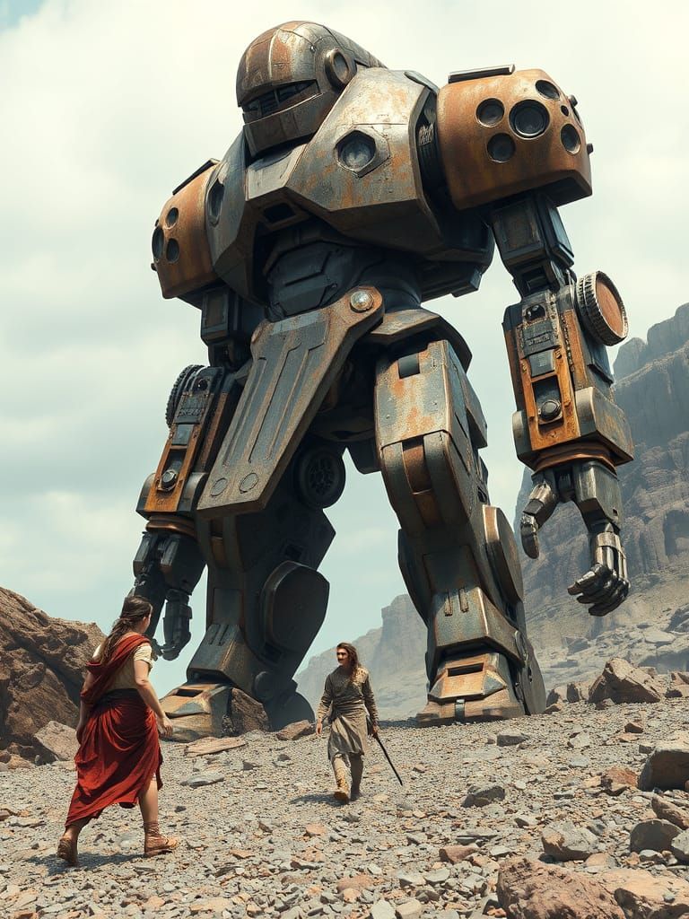 Colossal Iron Greek Warrior Dominates Eerie Ancient Landscap...