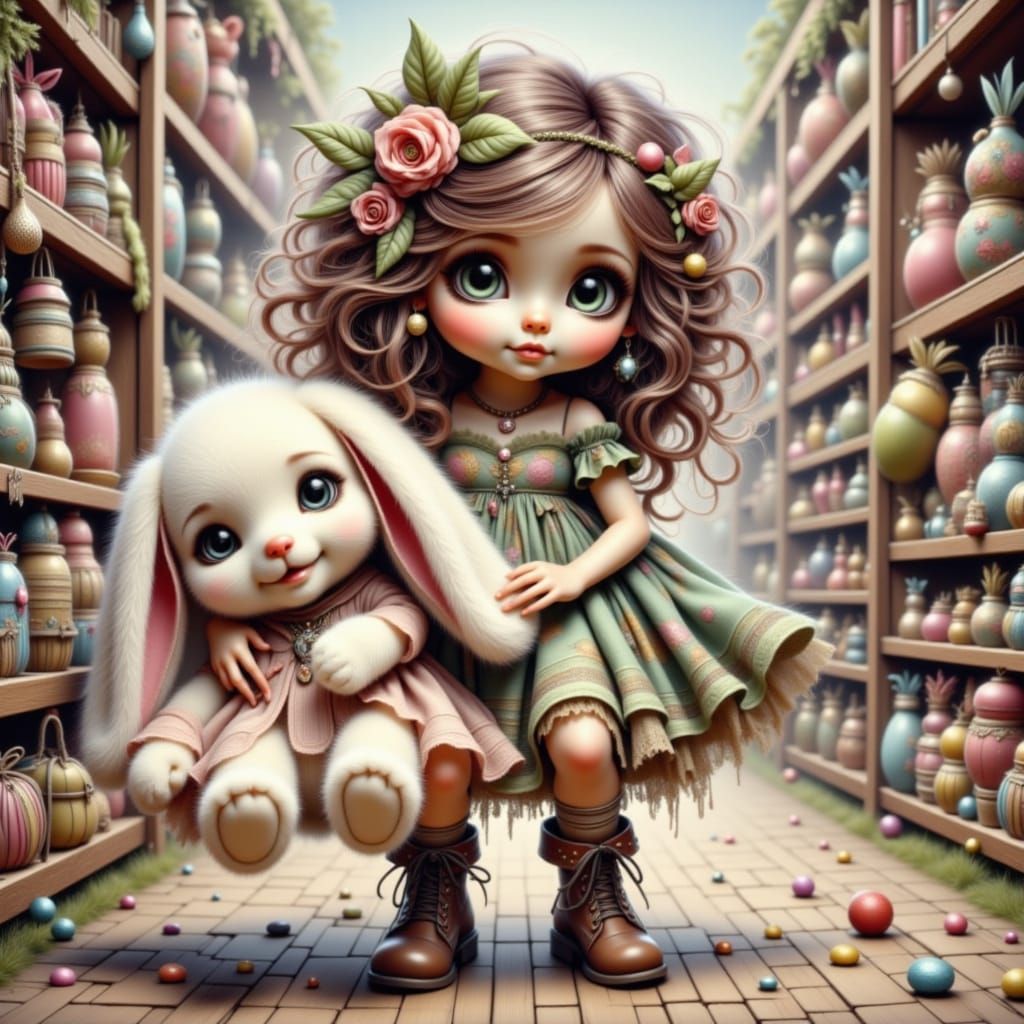 Whimsical Pixie Steals a Fluffy Stuffed Bunny