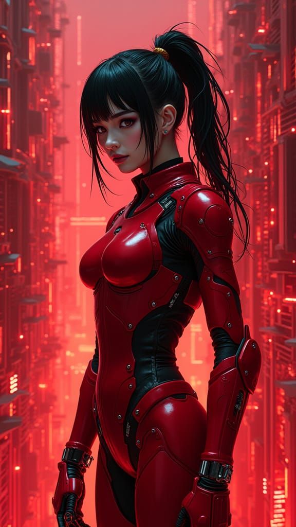 Futuristic Woman in Cybernetic Labyrinth
