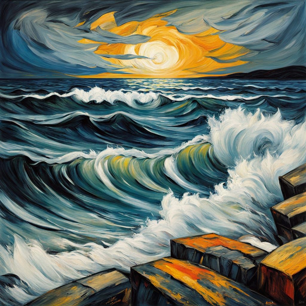 Turbulent Norwegian Coastline in Munch-Inspired Oil Painting