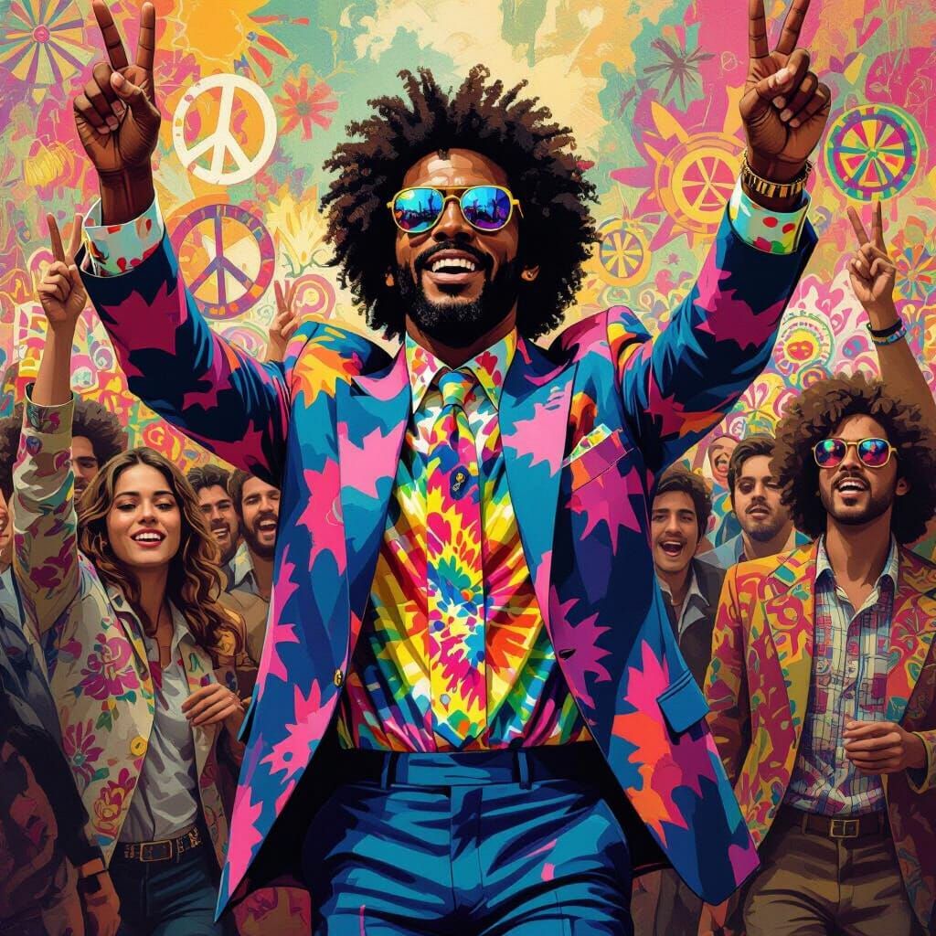 Basile Boli at 1960s Protest, Psychedelic Pop Art