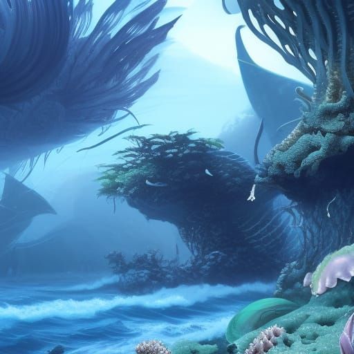 Fantastical Ocean Creatures in Detailed Matte Painting