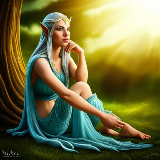 Ethereal Elven Woman in Hyperdetailed Fantasy Style