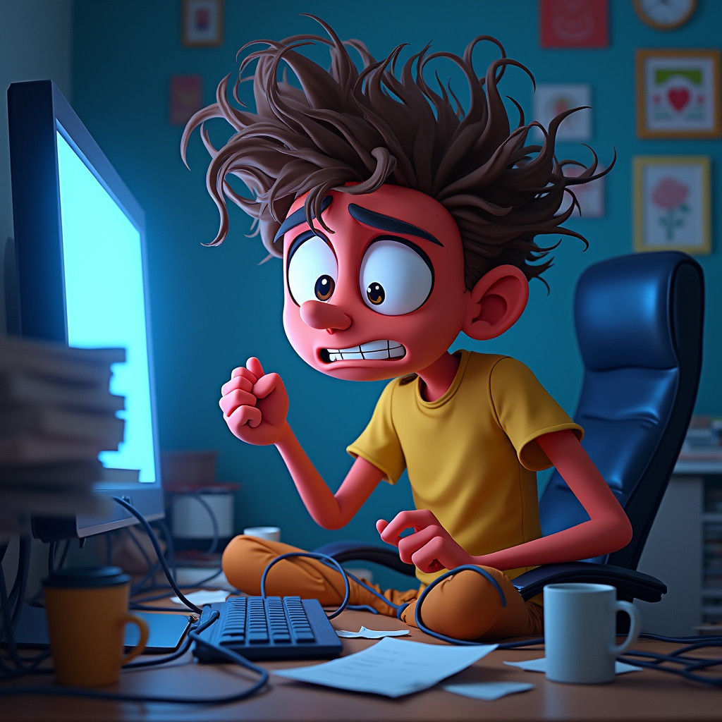 Frustrated Social Media User in Cartoon 3D Render