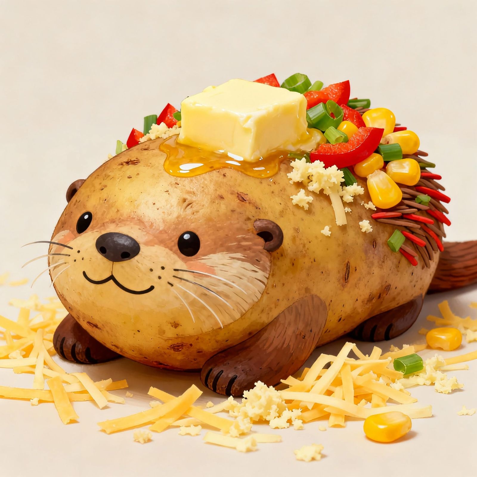 Whimsical Potato Otter with Cheese and Butter