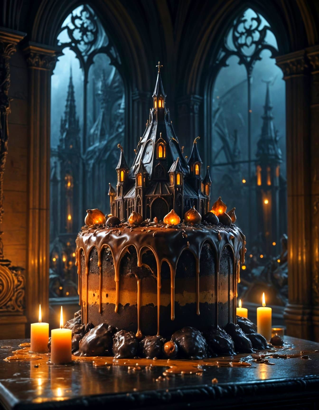 Gothic Chocolate Cathedral with Caramel Drips