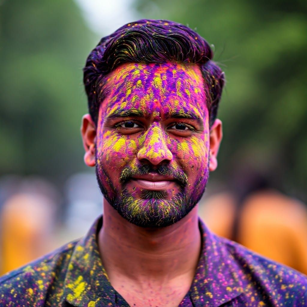 Smiling Aghori Celebrates Holi Festival with Paint