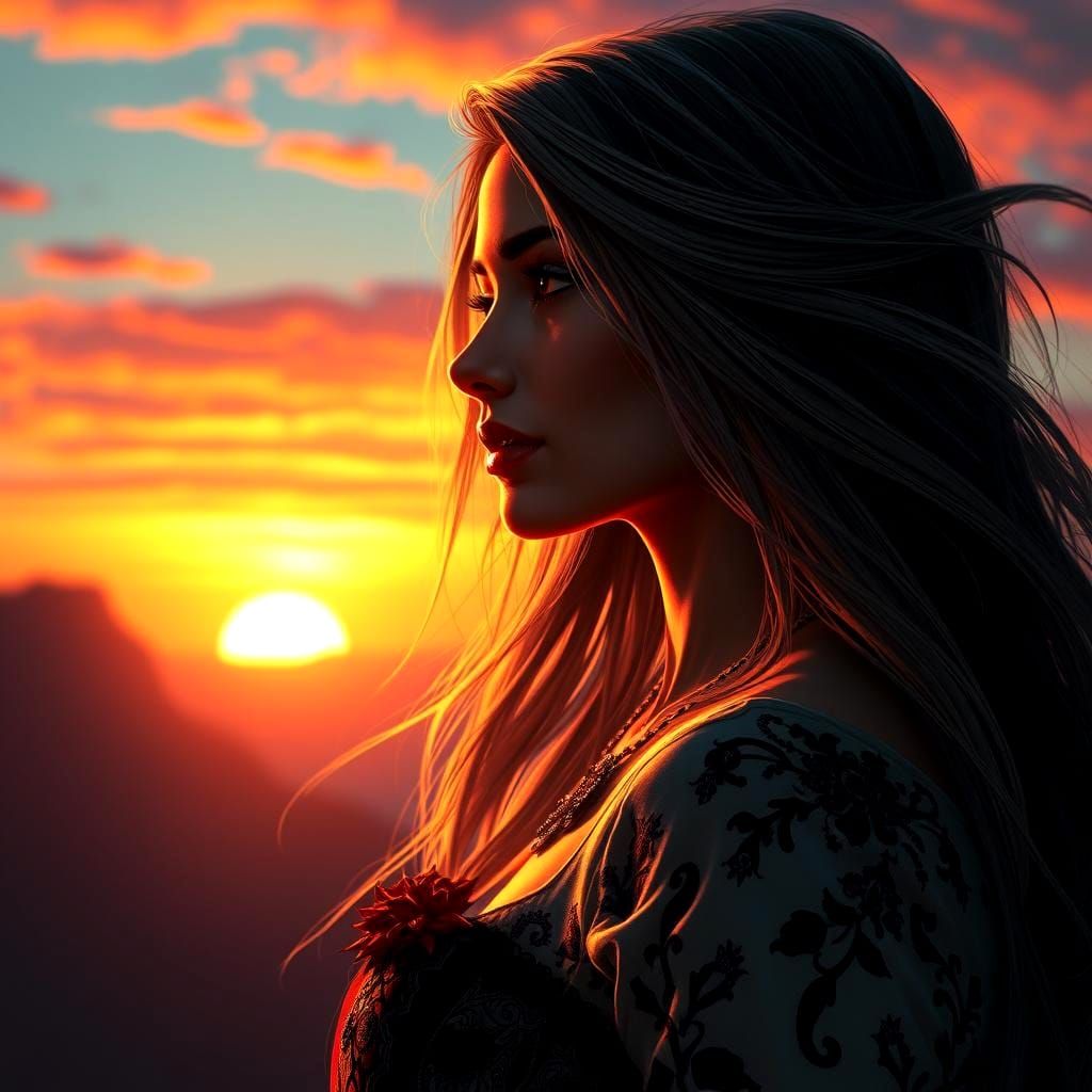 Sunset Portrait in Art Nouveau Style
