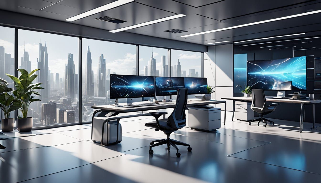 Sleek Futuristic Office in Epic 3D Style