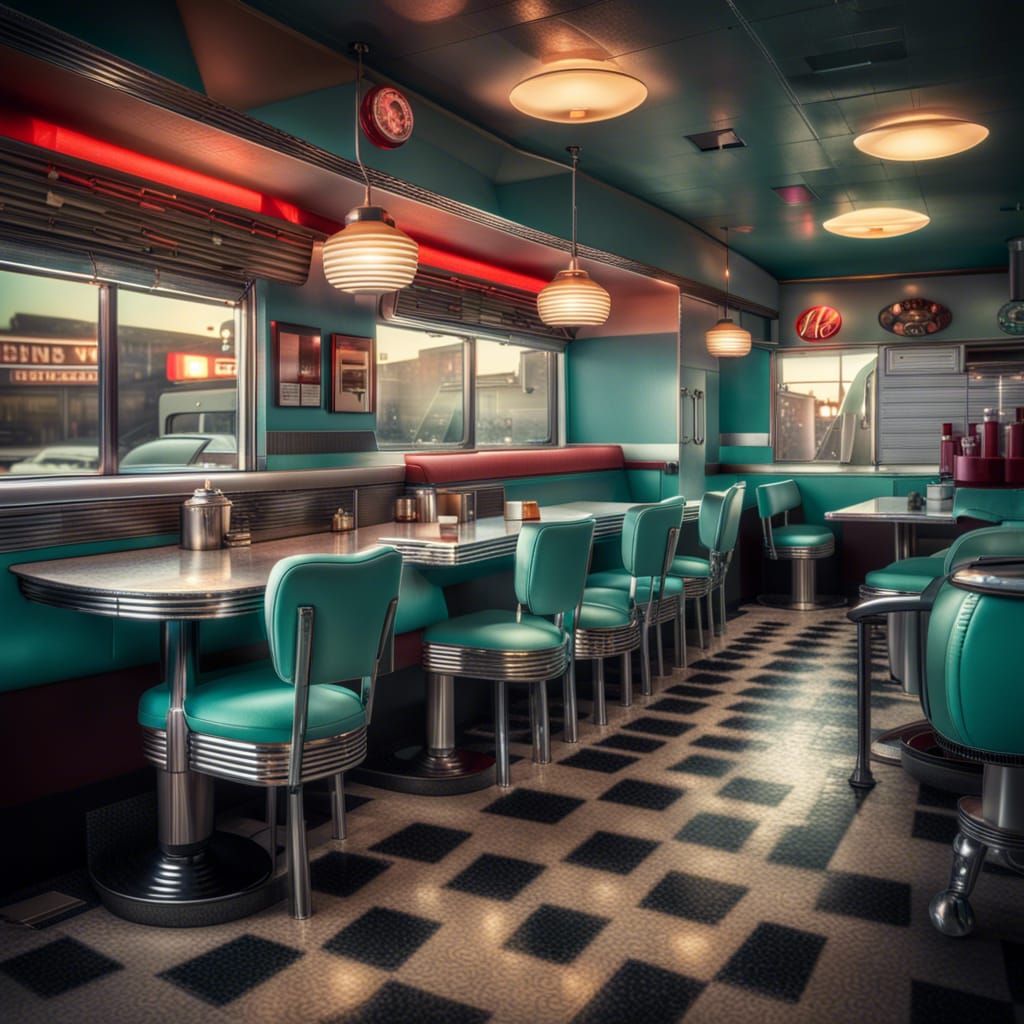 Hyperrealistic 1950s Diner Scene in HDR
