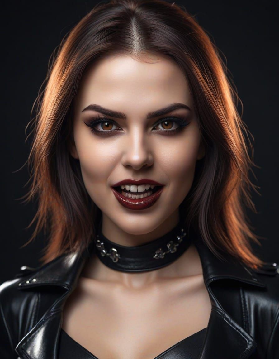 Portrait of a beautiful female vampire with a mischievous an...