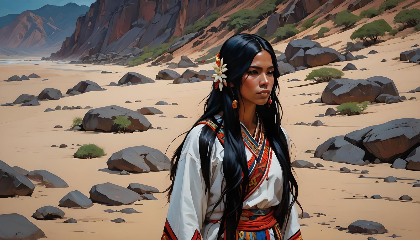 Venezuelan Wayuu Girl Portrait in Digital Painting Style