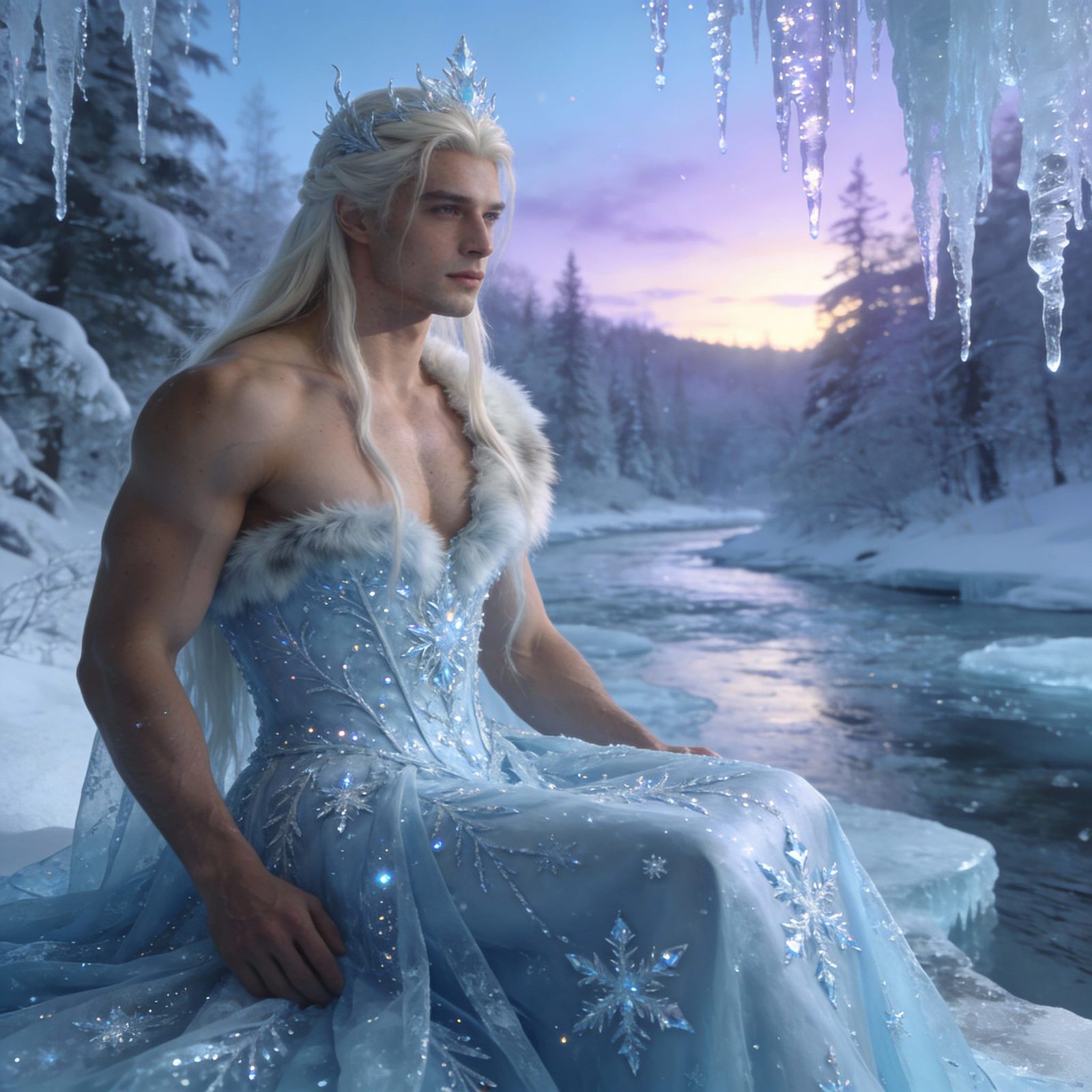 Ethereal Ice King in Icy Gown