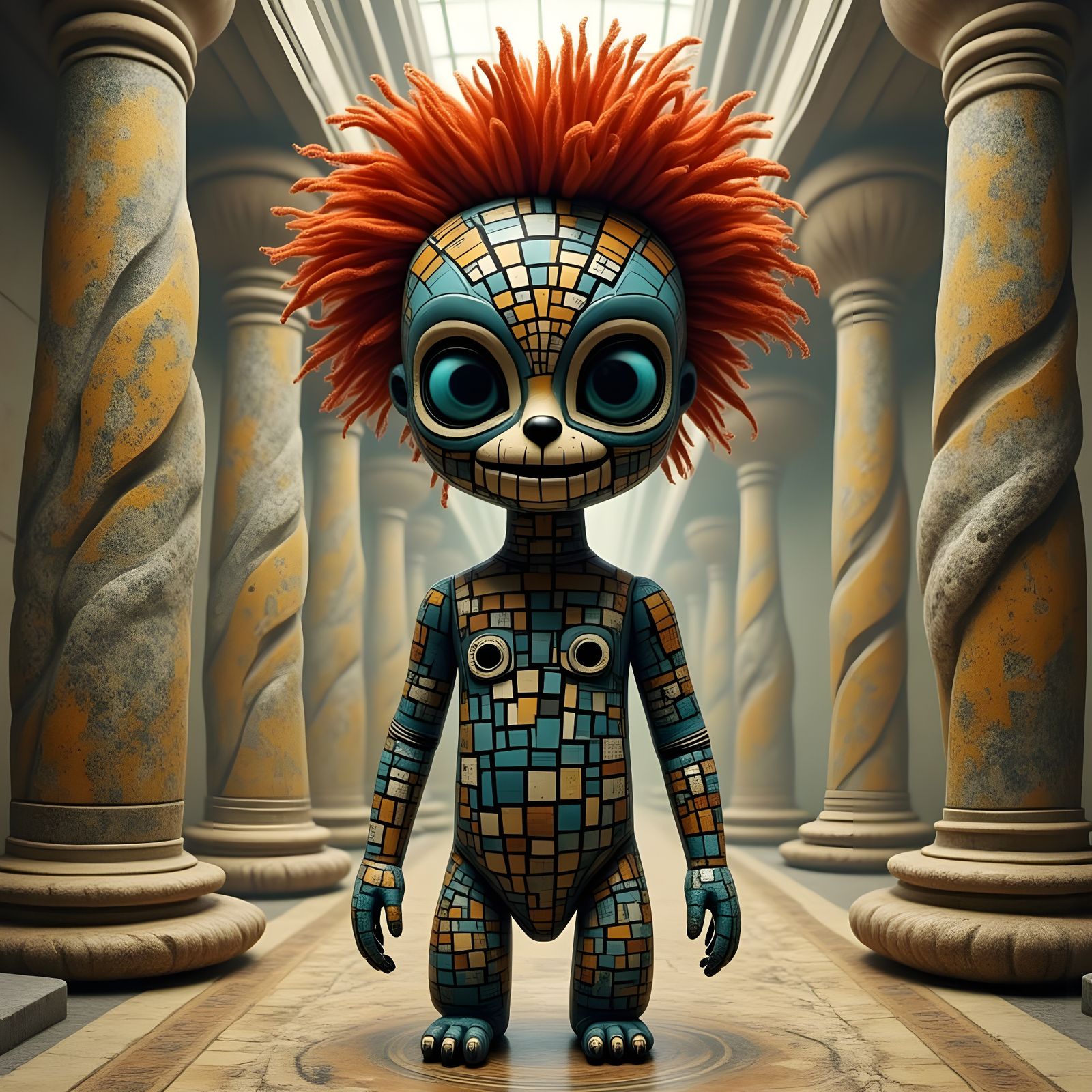 Dubuffet-Inspired Alien Woman Doll in Afrofuturist Finery