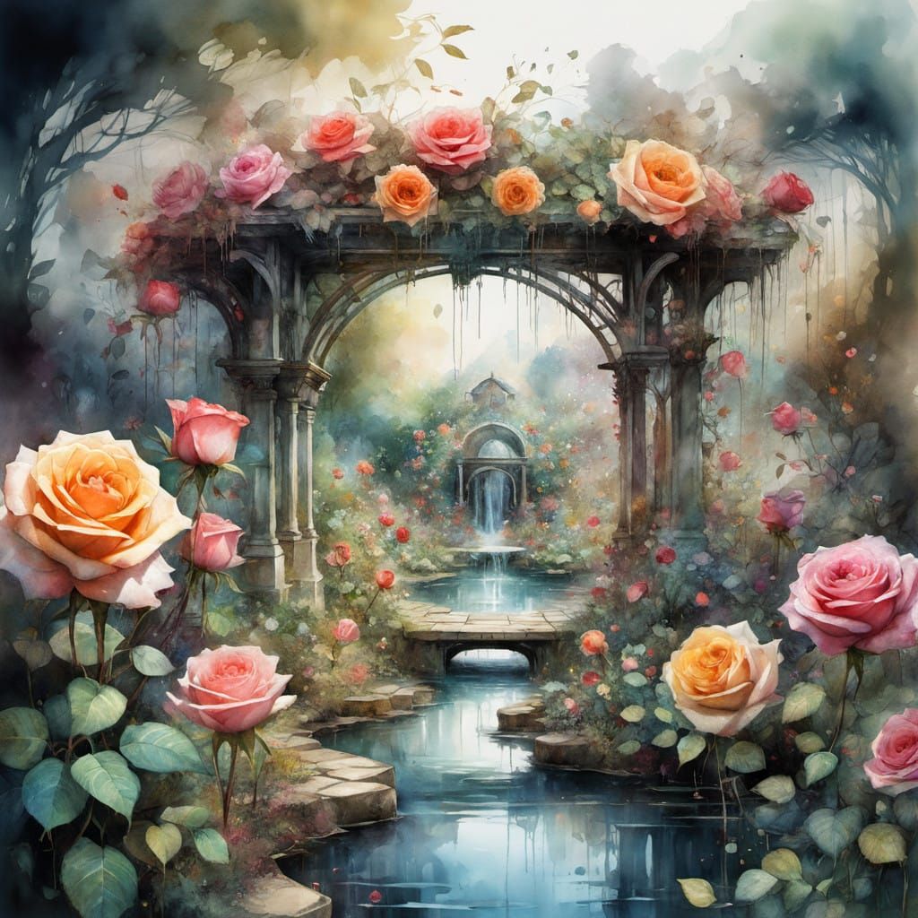 Enchanting Fantasy Garden of Vibrant Roses