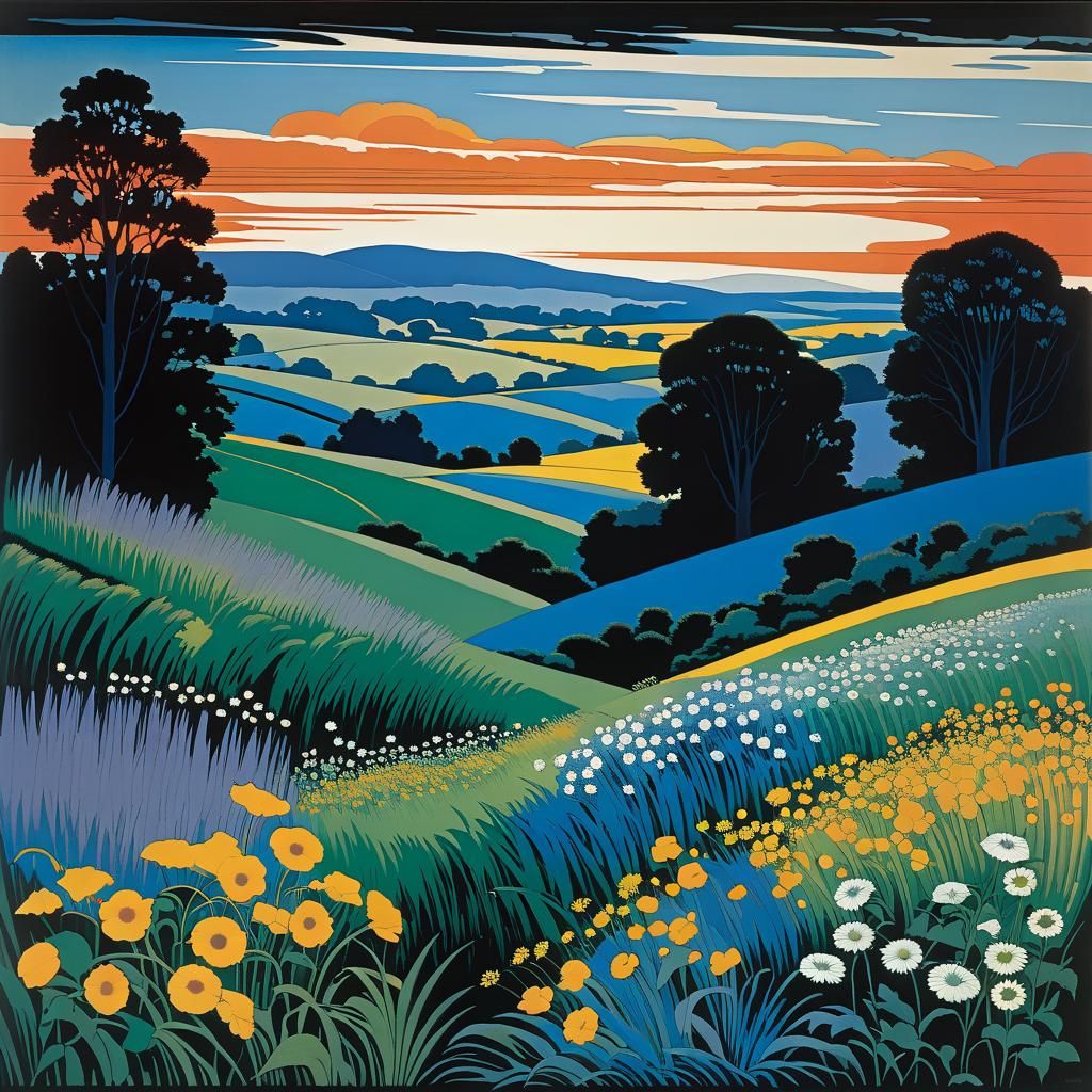 Wildflowers Field in Art Nouveau Style