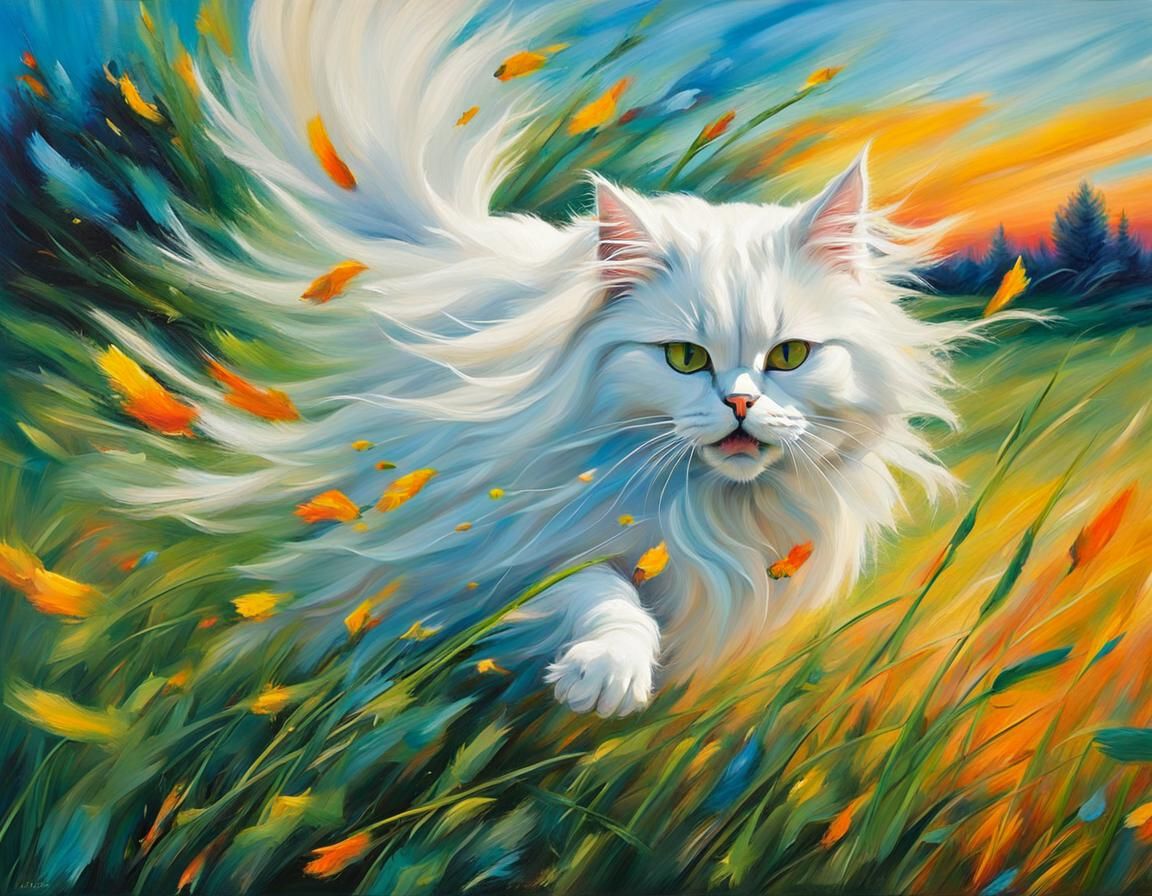 Persian Cat Pounce: Expressionist Painting with Bold Brushst...