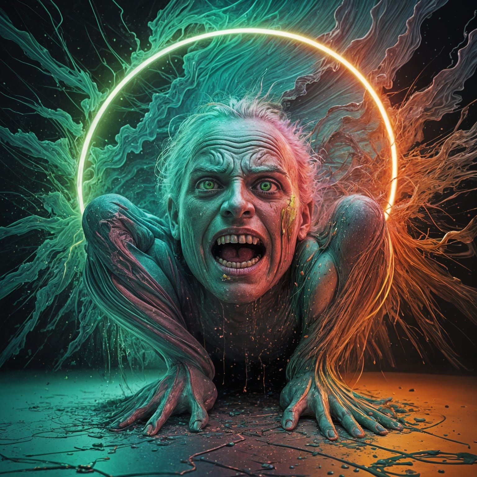 Distorted Figure Expressing Turmoil as Oil Painting