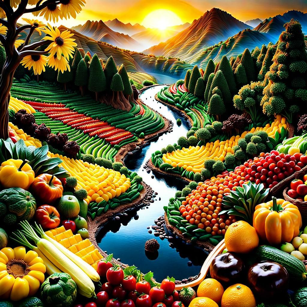 Sunrise Over a Hyperrealistic Food World