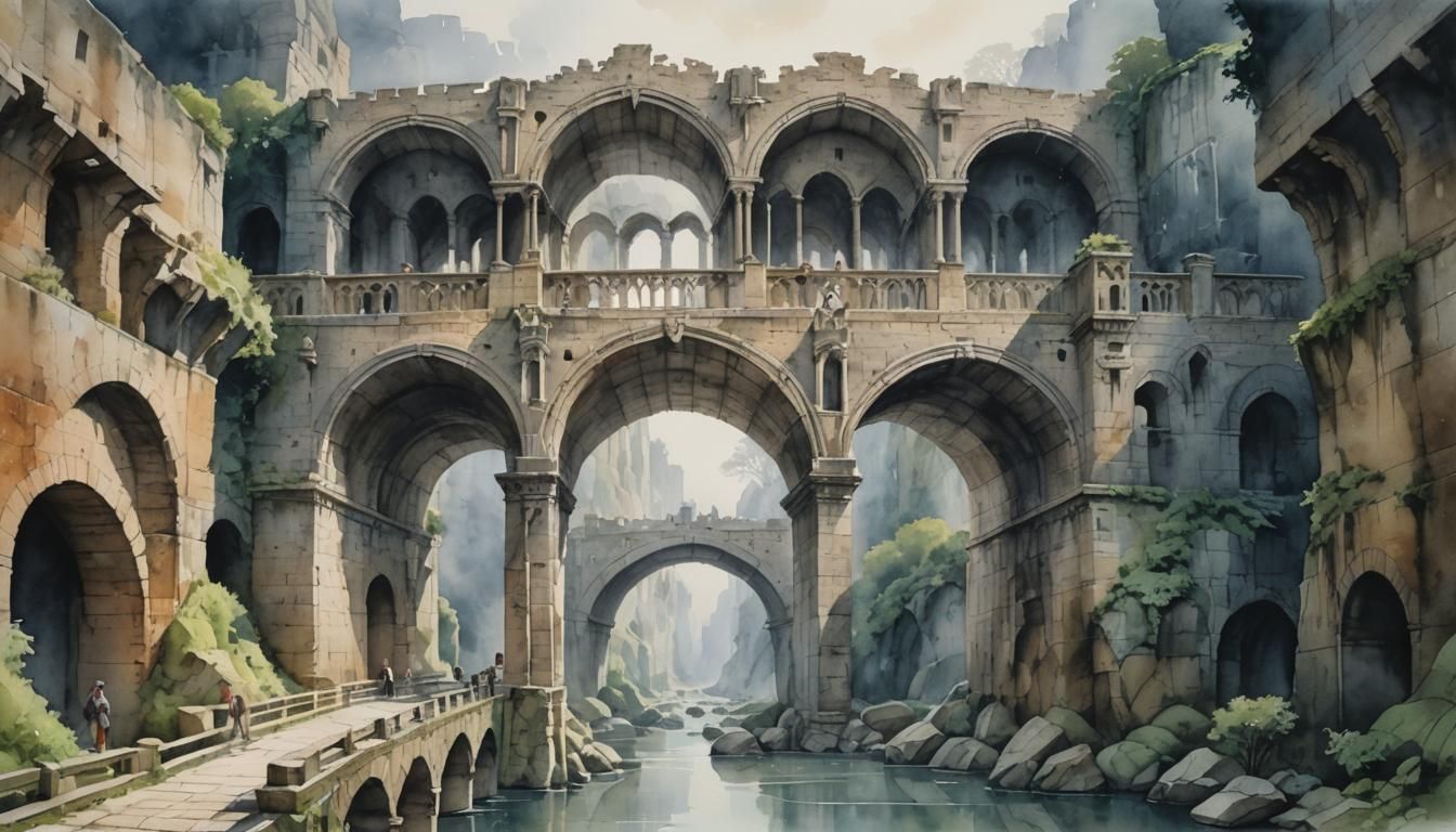 Ancient Stone Bridge: Wet-Wash Watercolour Illustration