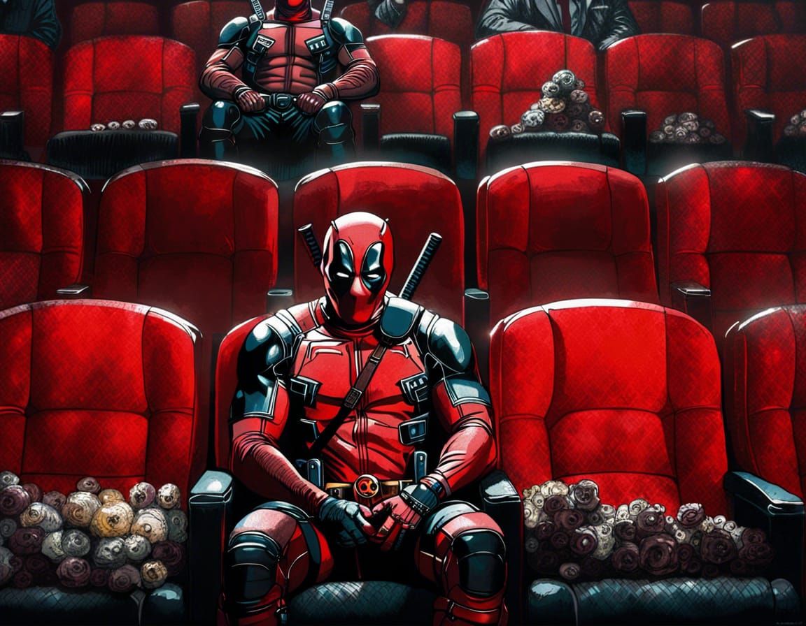 Amused Deadpool Watches Movie in Empty Cinema