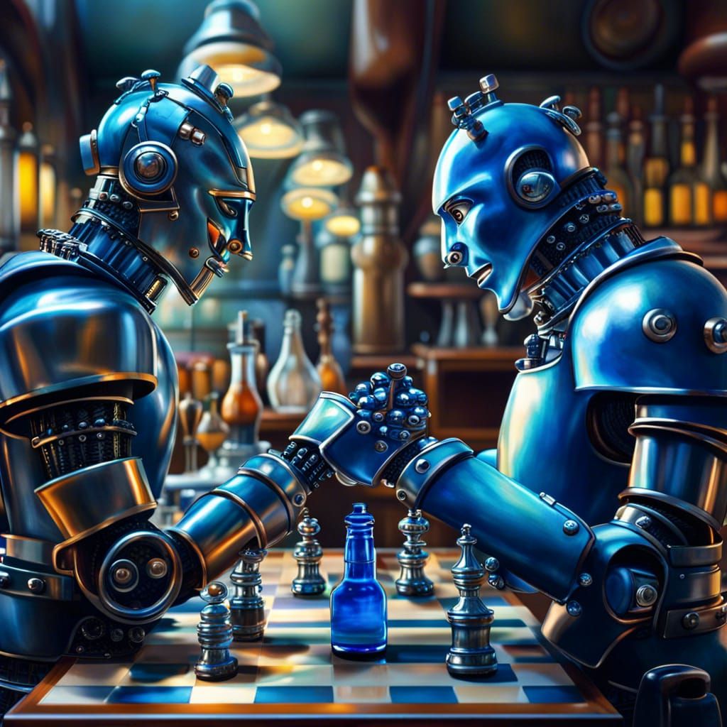 Gel Robots Play Chess in English Pub