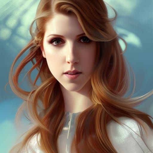 Anna Kendrick Portrait with Fan in Art Nouveau Style