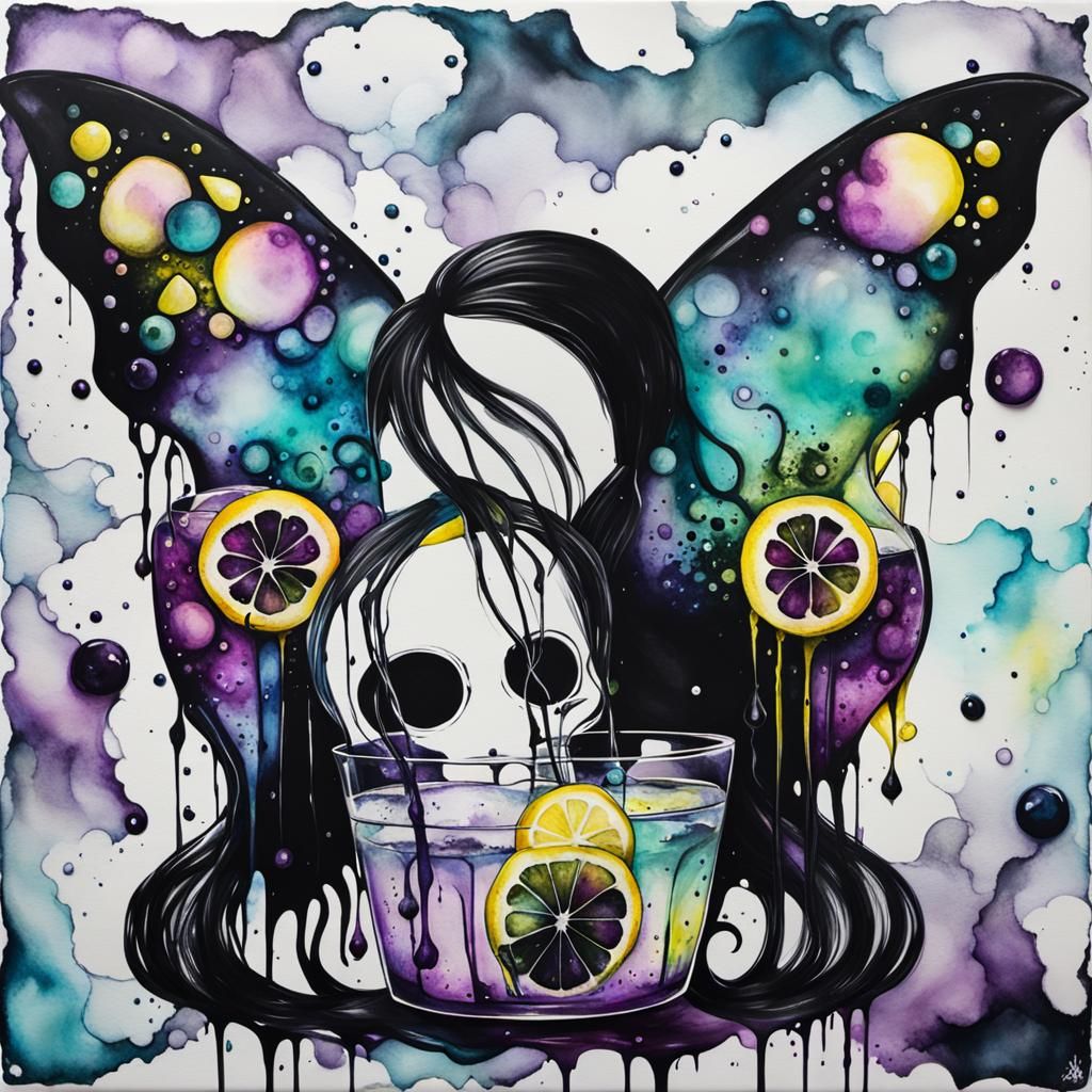 Gothic Black Lemonade in Alcohol Ink Style