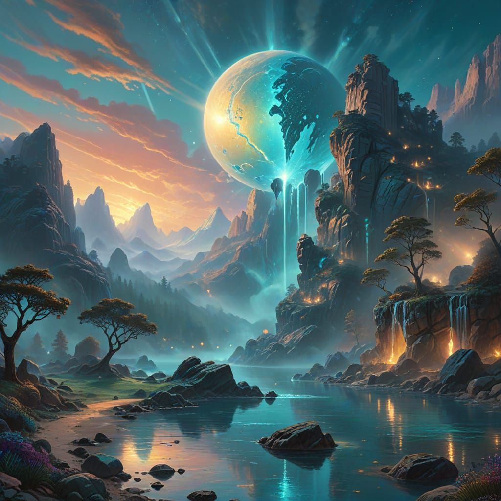 Ethereal Alien Landscape with Celestial Object
