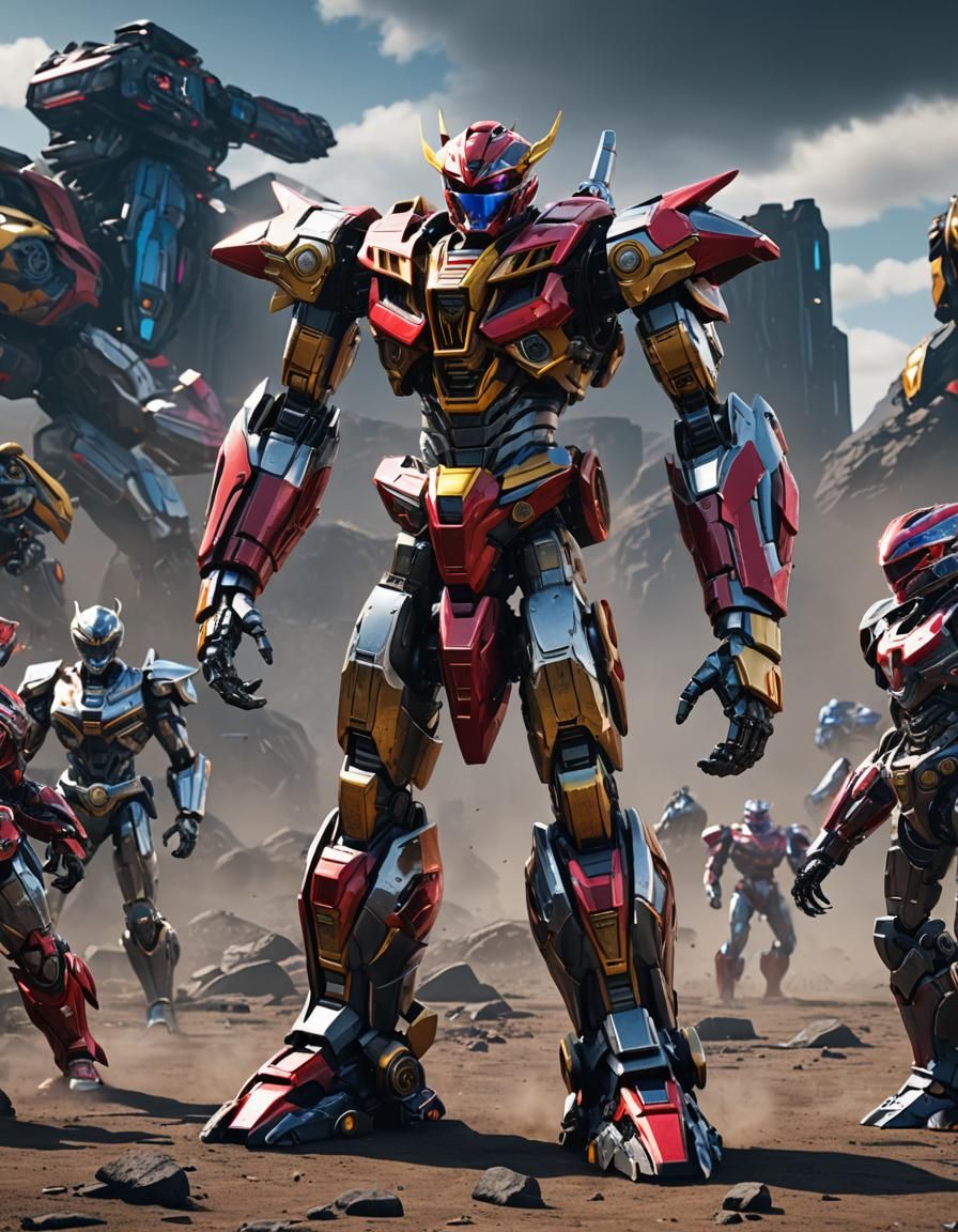 Dramatic Sci-Fi Megazord Robot in Polished Metal