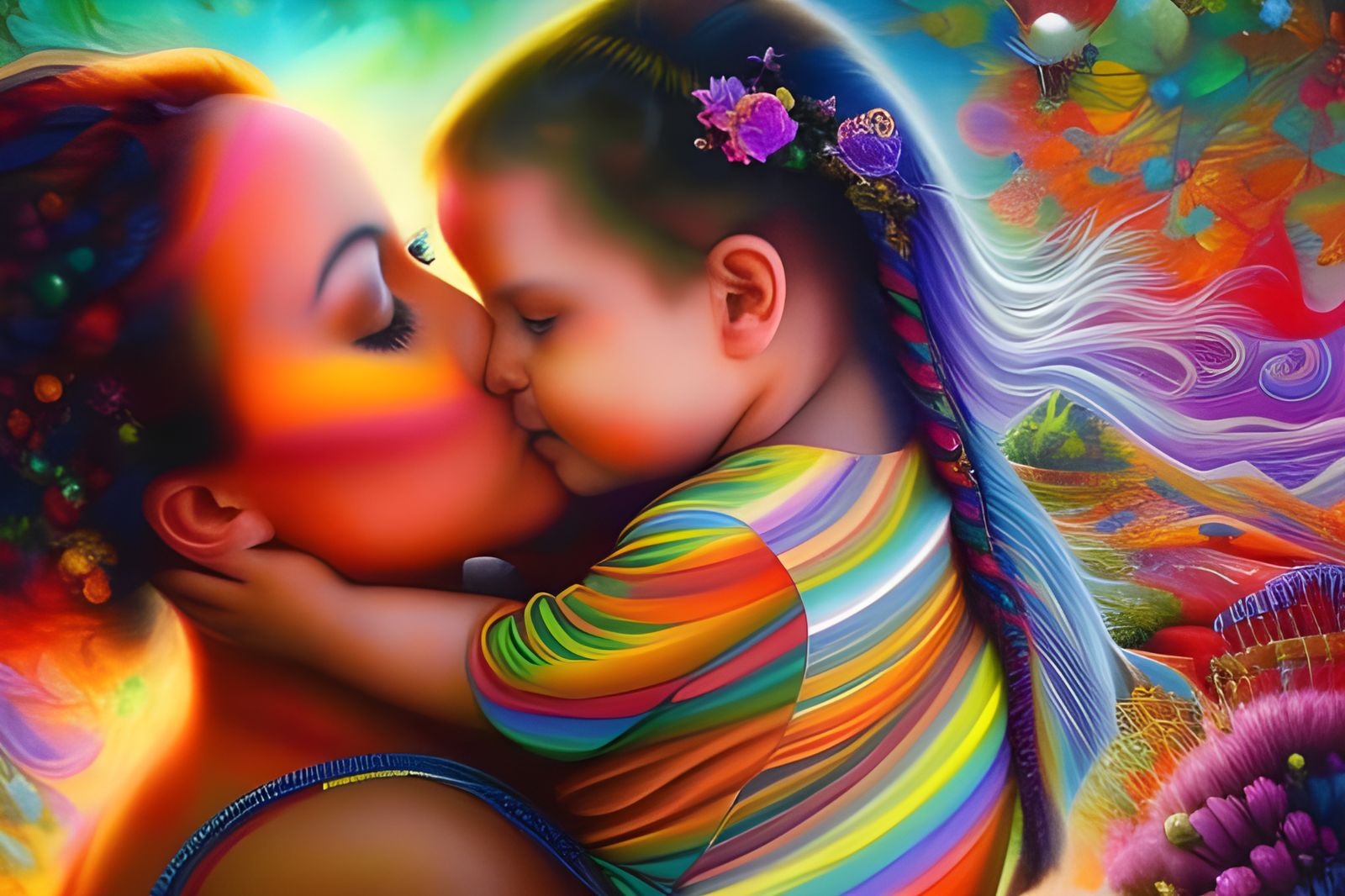 Mother and Toddler in Rainbow Harmony