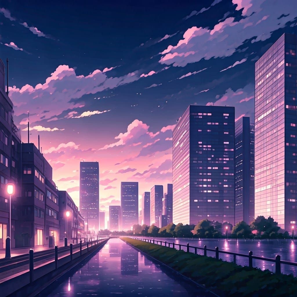 Anime-Inspired Cityscape at Dusk
