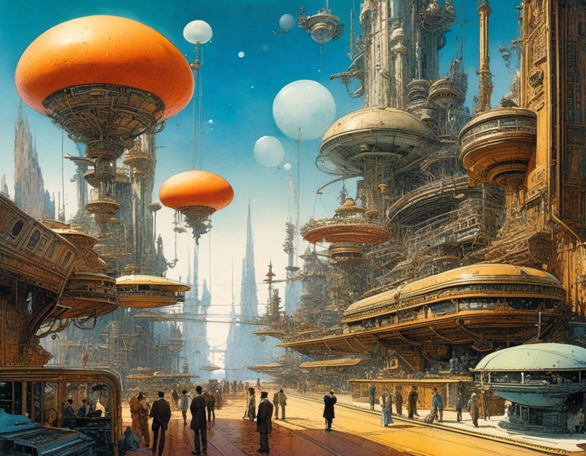 Utopian City in Watercolor Pop Surrealism