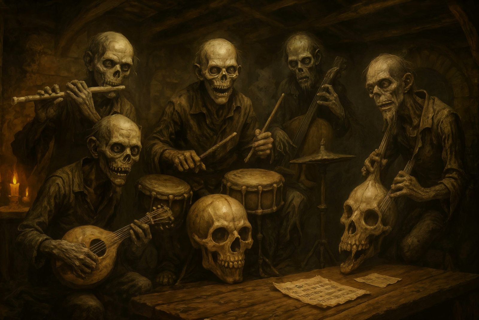Zombie Musicians Play in Ancient Tavern