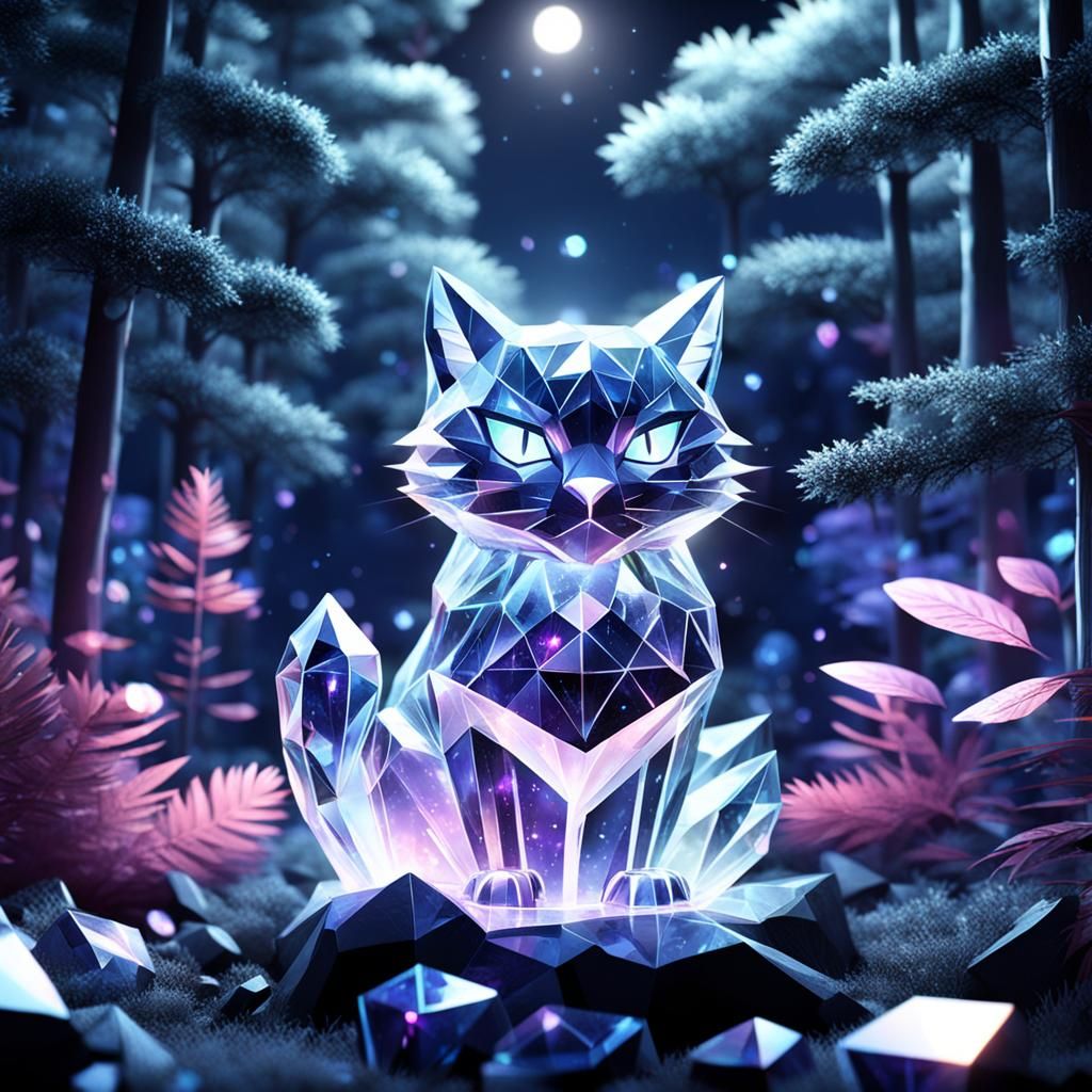 Night Cat and Crystal Forest: 3D Animation