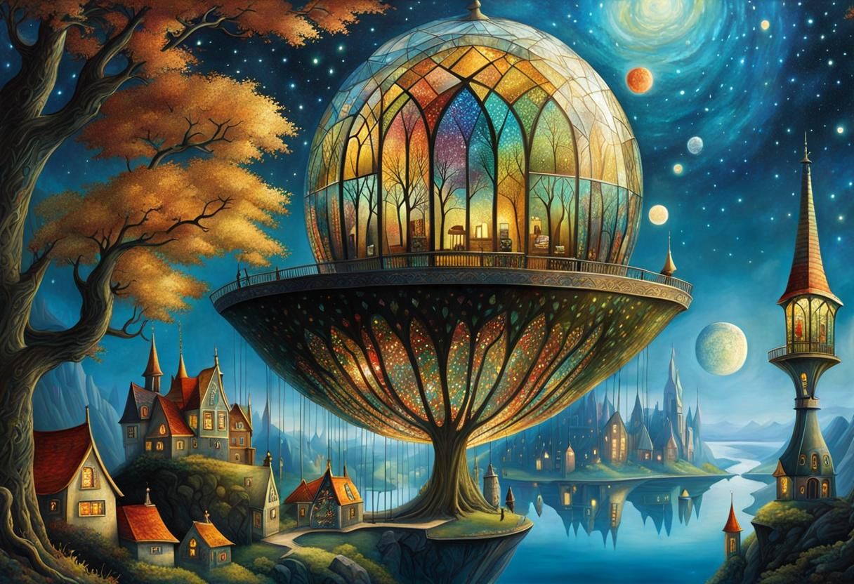 Glowing Stained Glass Mosaic Fantasycore House