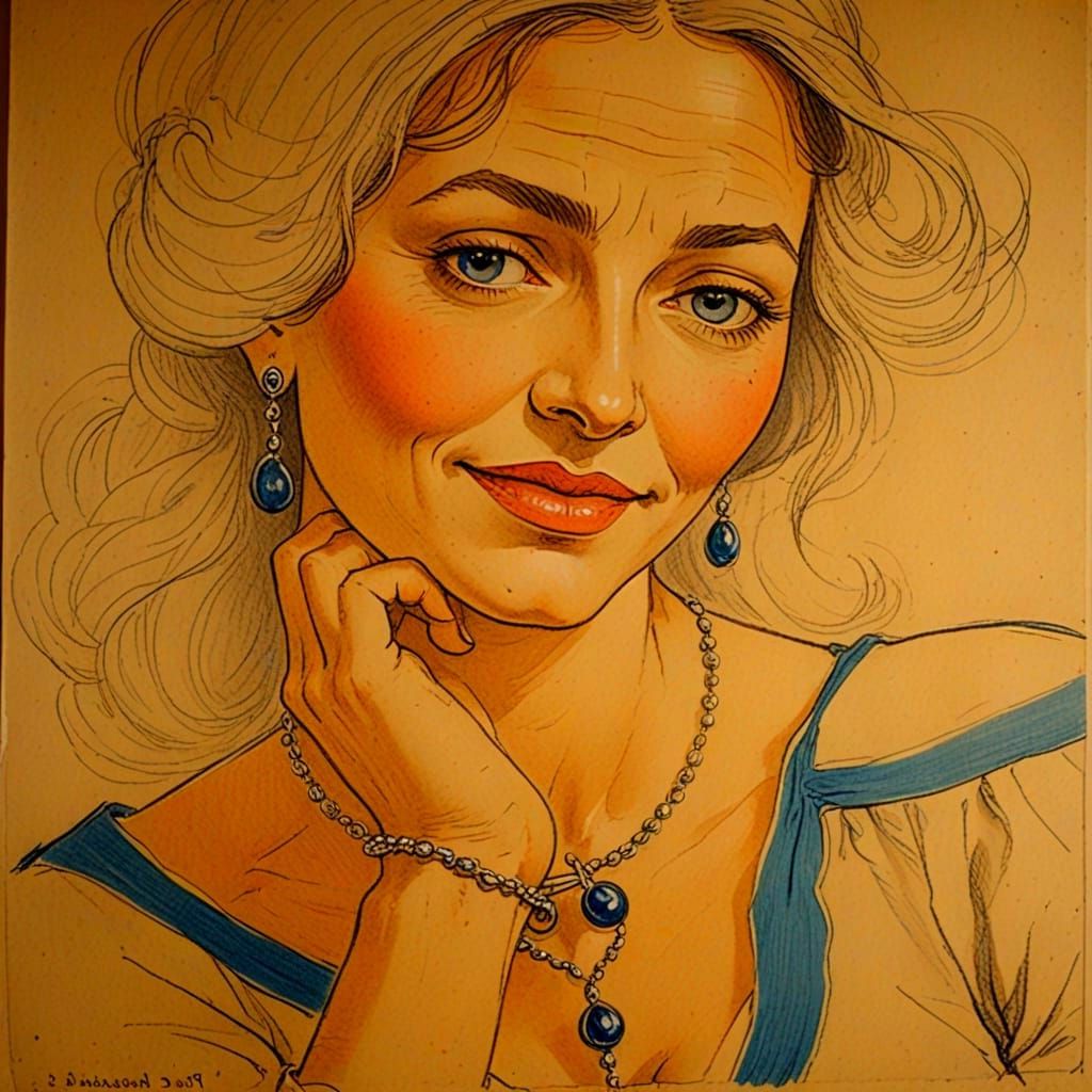 French Woman in Vintage Dental Illustration Style