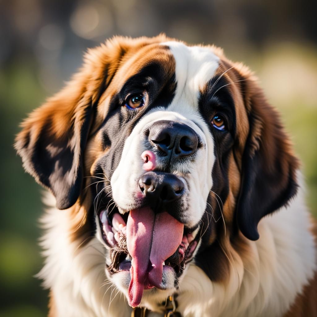 Smiling Saint Bernard Dog Portrait in Natural Light